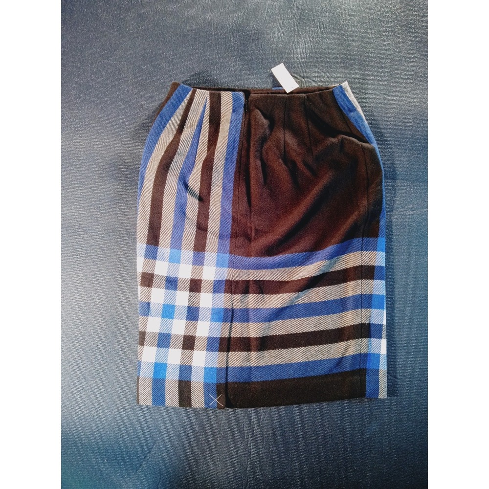 Talbots Straight Skirt Women's Size 4P- Black/Blue Plaid Stripe Wool Blend Lined - Picture 6 of 9